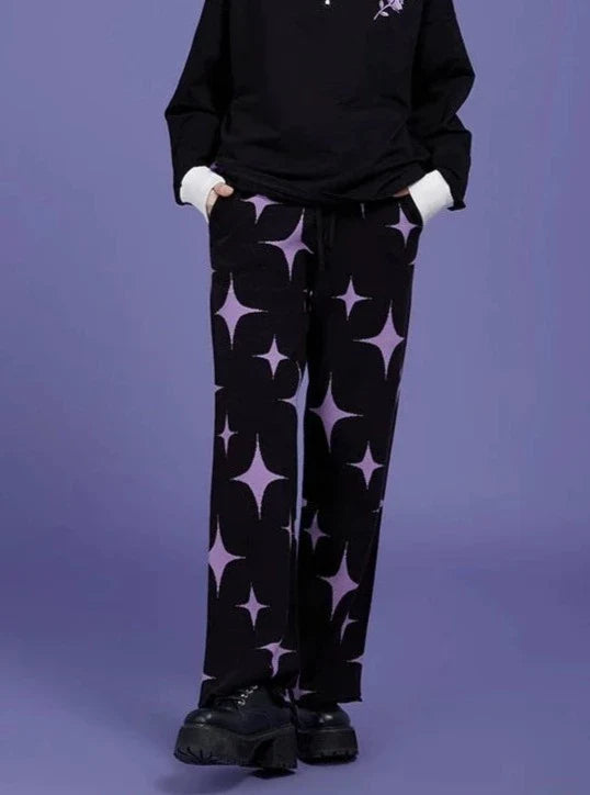 black purple stars sweet cool knitted pants