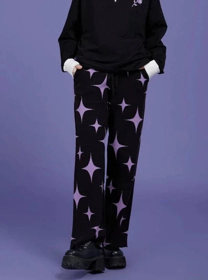 black purple stars sweet cool knitted pants