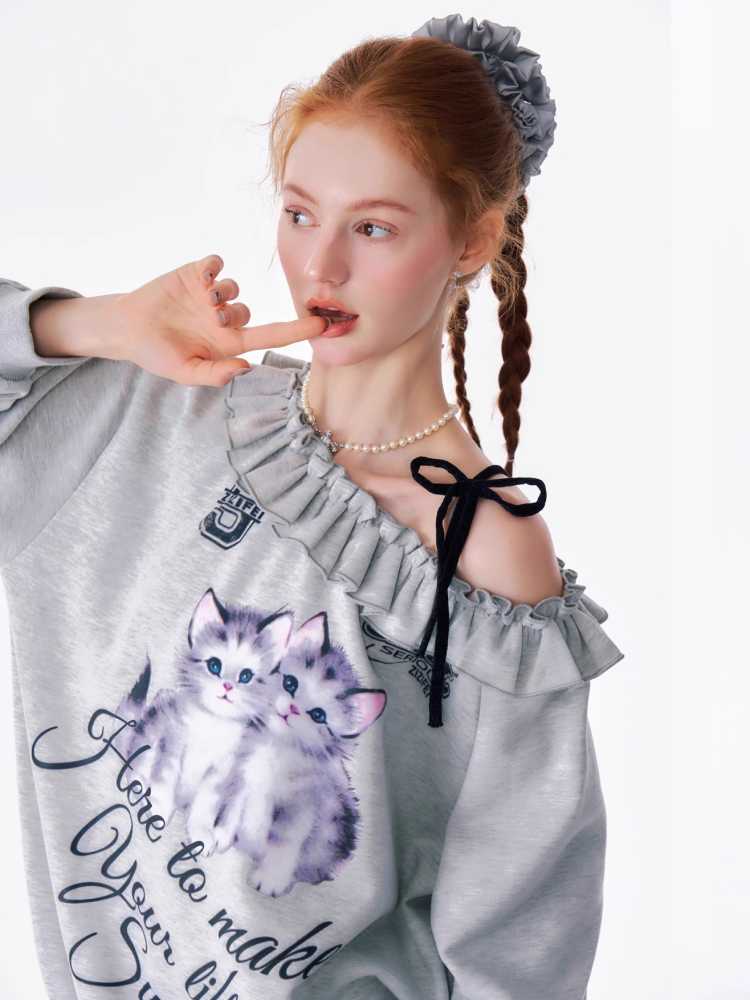 Cat print sweatshirt