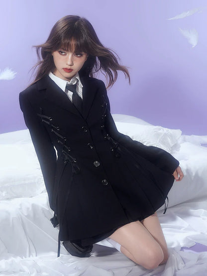 Black waist slim blazer coat