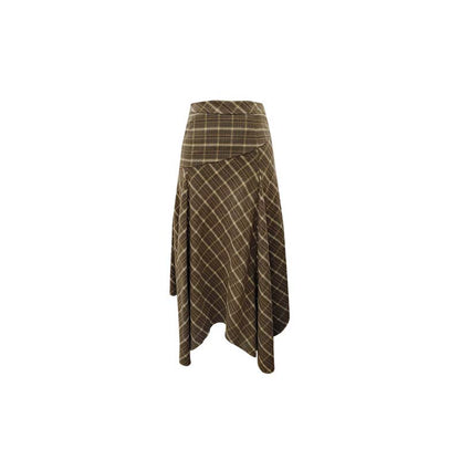 Gray-Brown Two-Tone Plaid Irregular Skirt