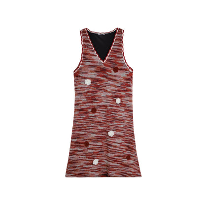 Red Vintage Crochet V-Neck Vest Dress