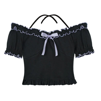 Black Halter Collar Slimming Top