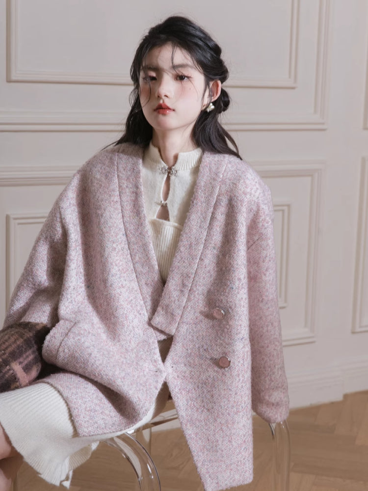 Pink dot V-neck wool jacket