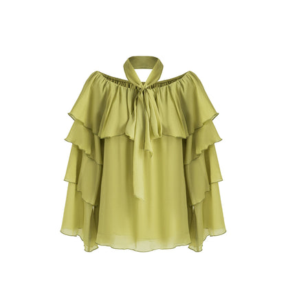 Ruffled Off-Shoulder Ruffled Shirt