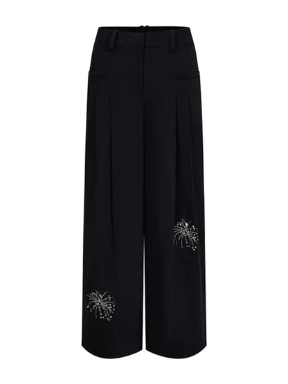 Embroidered Casual Jacket + Casual Wide Leg Pants