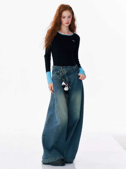 High waist slim wide leg jeans