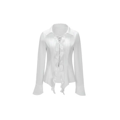 Slim Fit Ruffle Lace-Up Zip Shirt