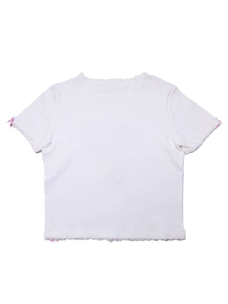 Round neck lace short sleeve T-shirt