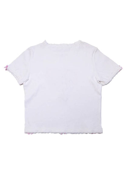 Round neck lace short sleeve T-shirt