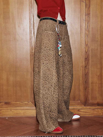 Leopard print straight wide leg pants