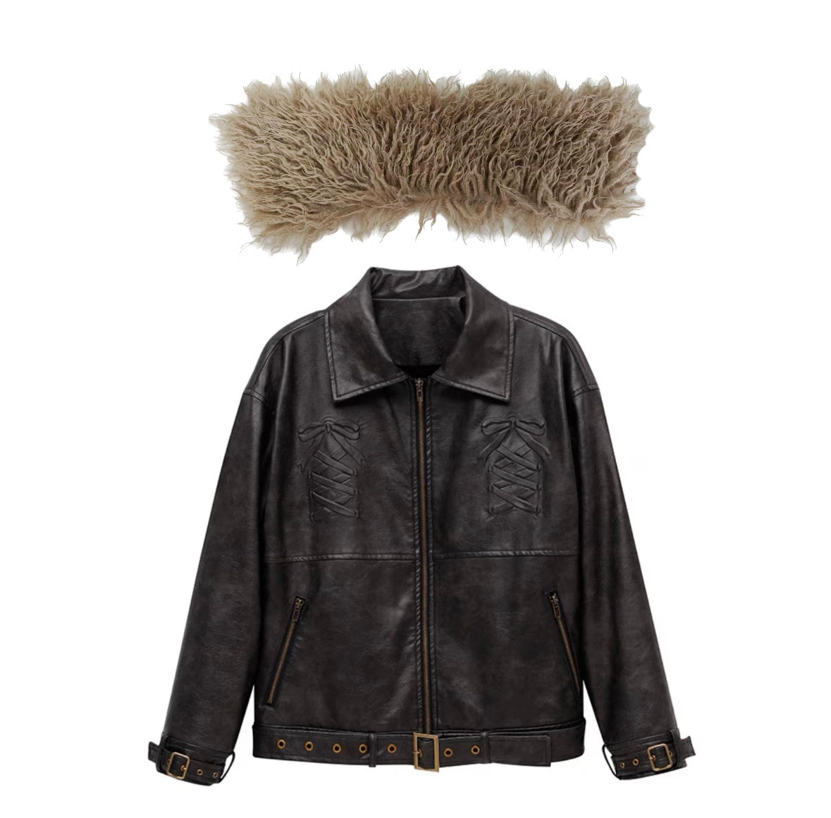 Warm Faux Fur-Lined Leather Jacket