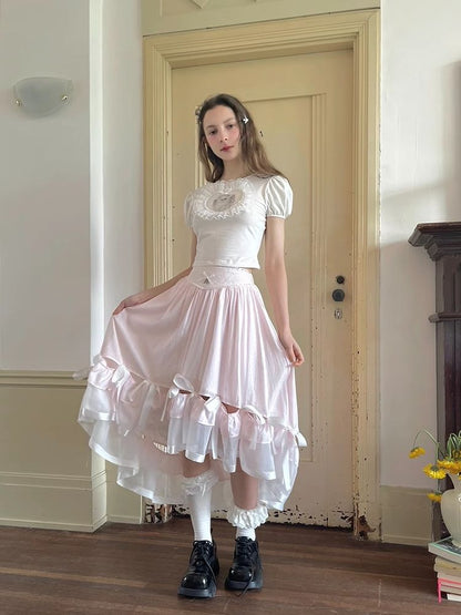 Ribbon lace splicing long skirt