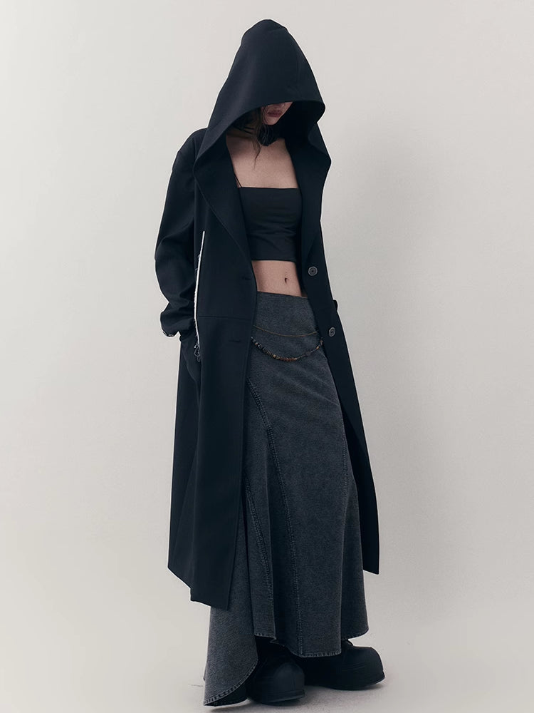 Loose hooded long blazer