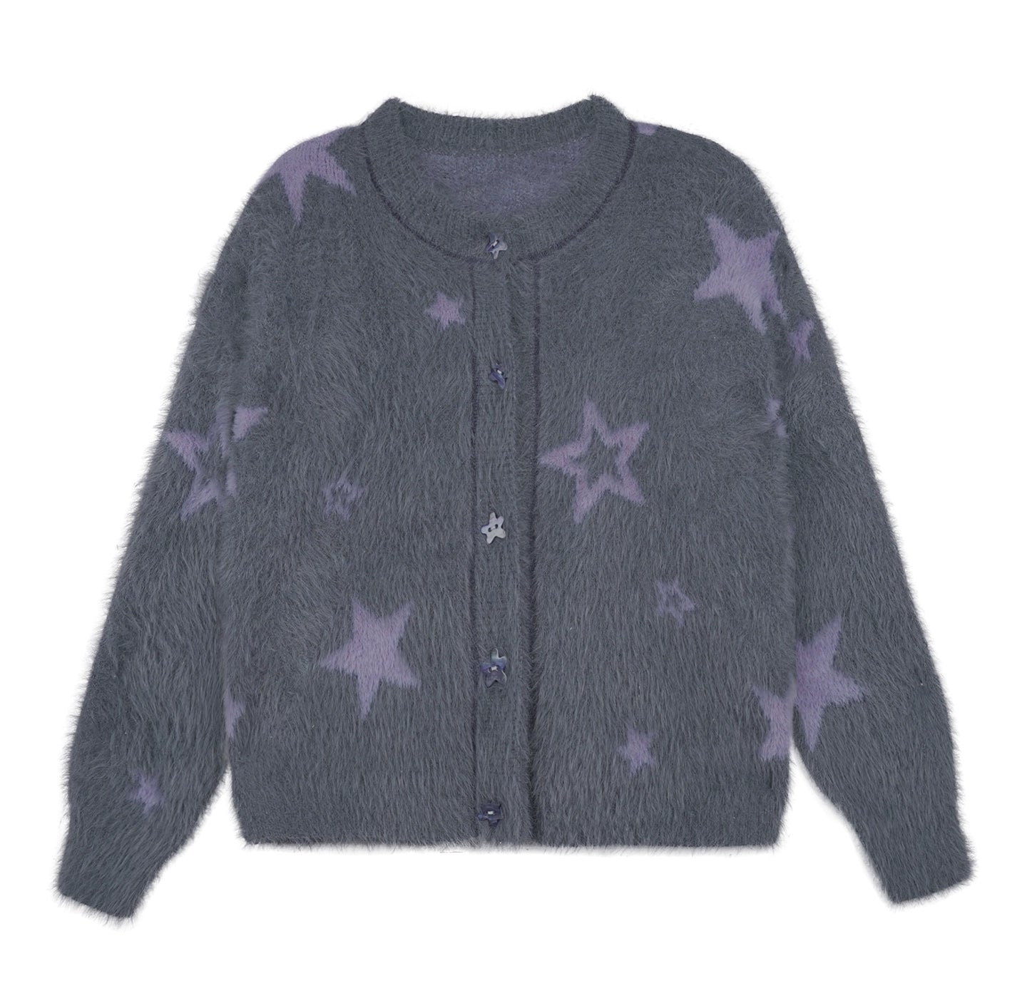 Gray Purple Star Plush Jacket Set-Up