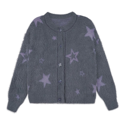 Gray Purple Star Plush Jacket Set-Up