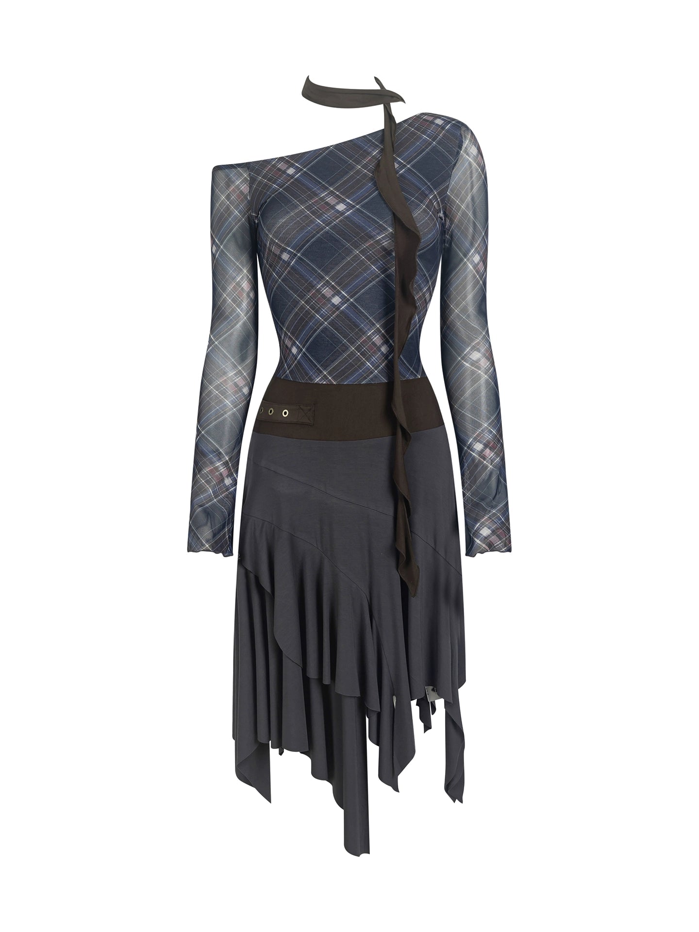 Plaid Patchwork One-Shoulder Dress