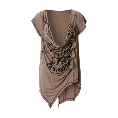Punk Asymmetrical Neckline T-Shirt Set-Up