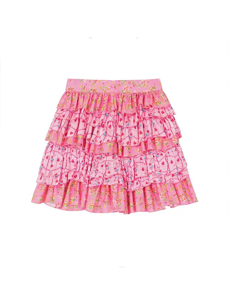 Flower layered short skirt