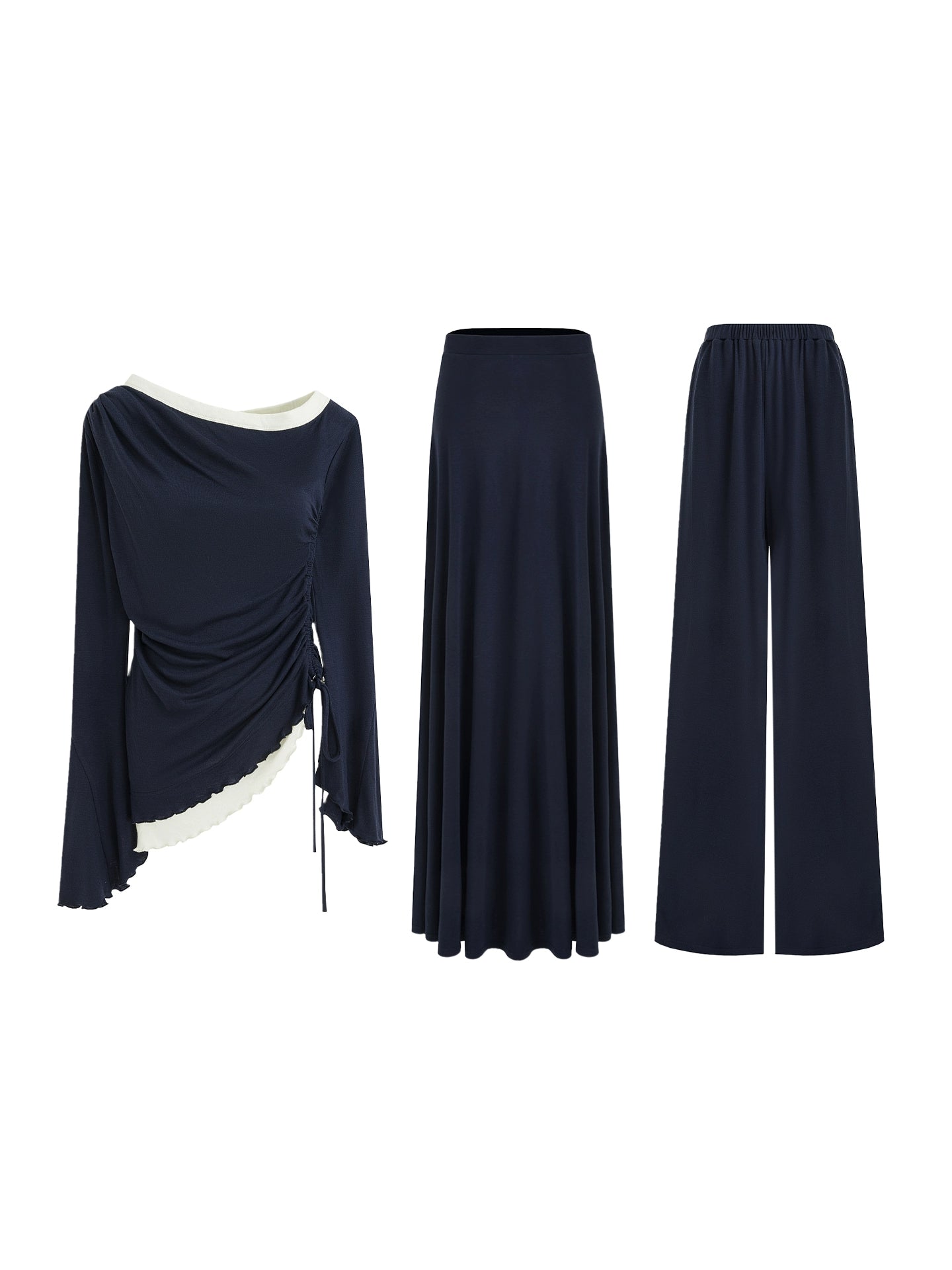 Autumn Slanted Shoulder Knit Slacks Set-Up