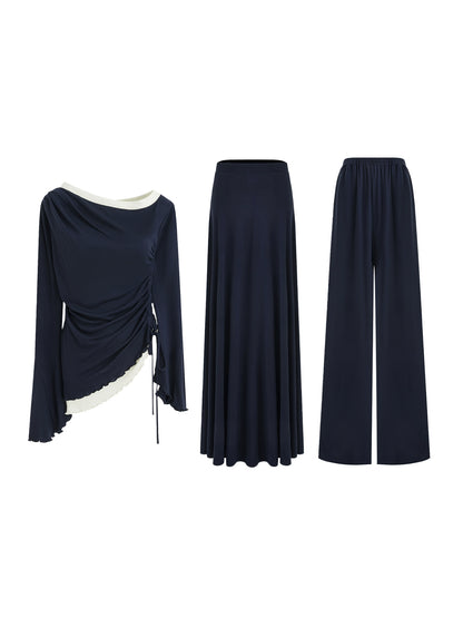 Autumn Slanted Shoulder Knit Slacks Set-Up