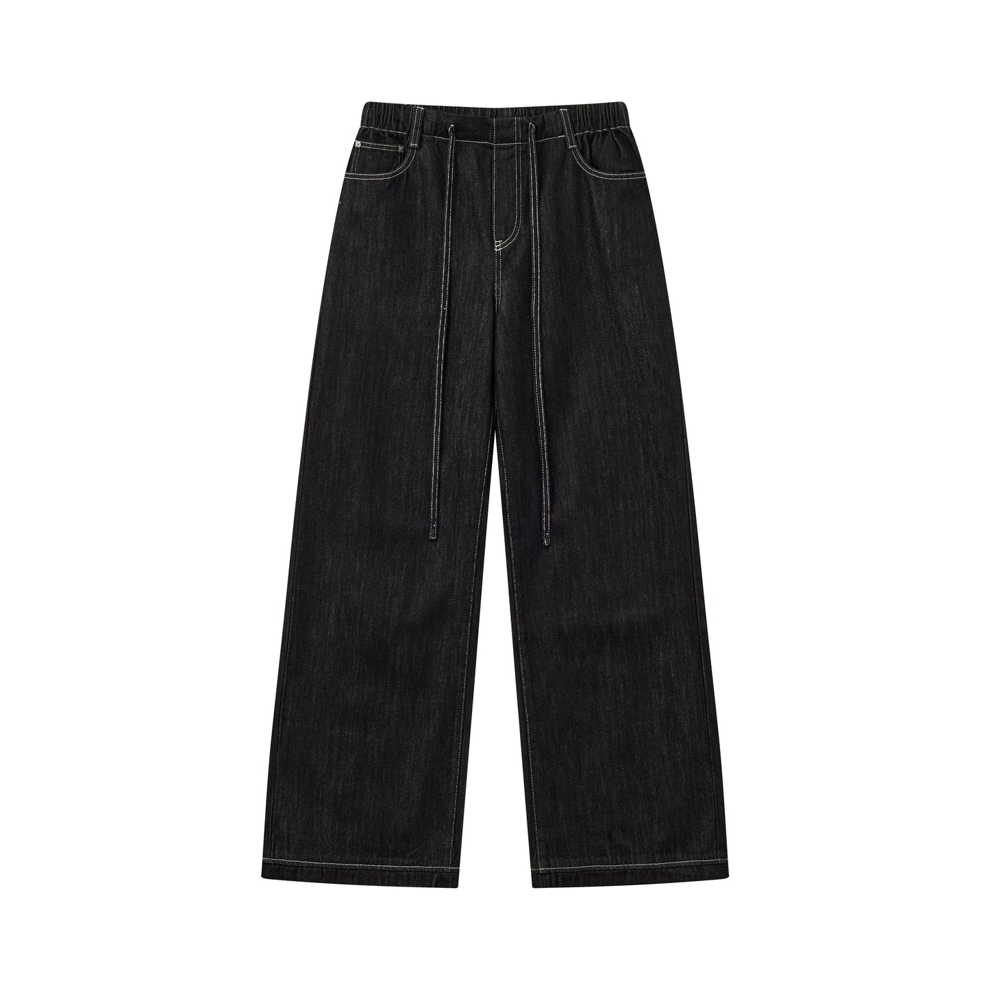 Black Washed Elastic Waist Wide-Leg Jeans