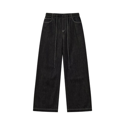 Black Washed Elastic Waist Wide-Leg Jeans