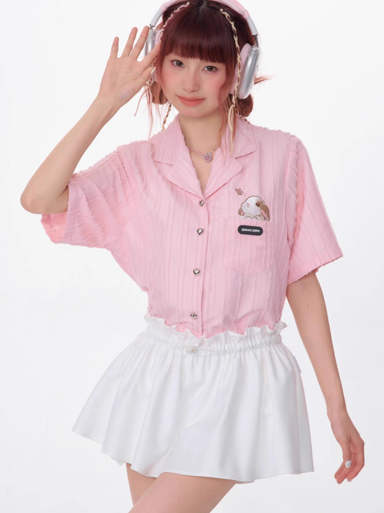 Rabbit embroidery short sleeve shirt