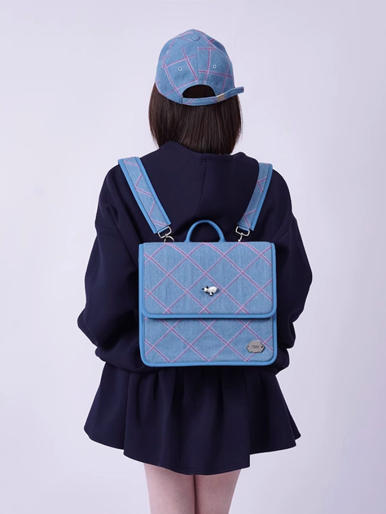 Plaid denim one-shoulder backpack