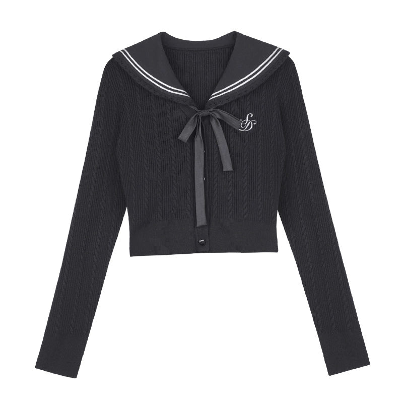 Black Sailor Collar Knitted Top