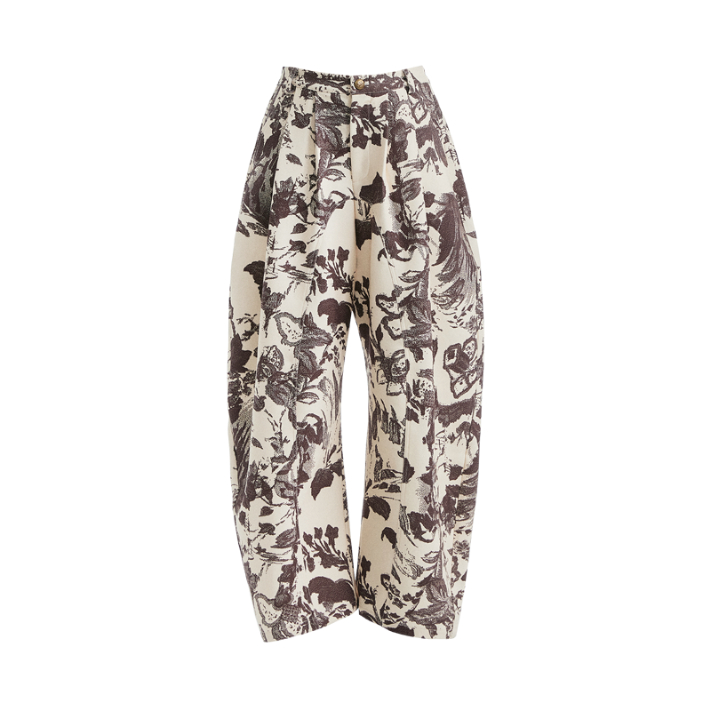 Beige Floral Scimitar Pants