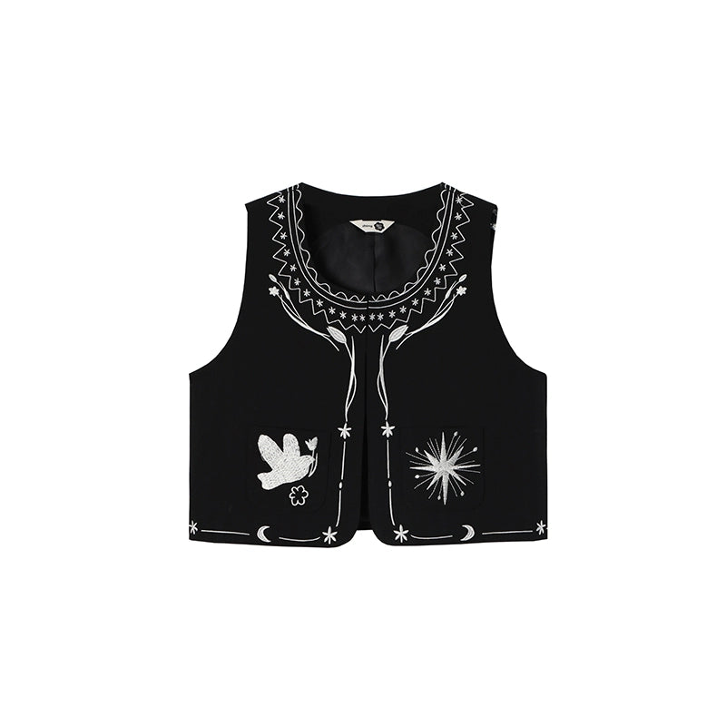 Bright Star Vintage Bird Embroidery Wool Jacket Set-Up