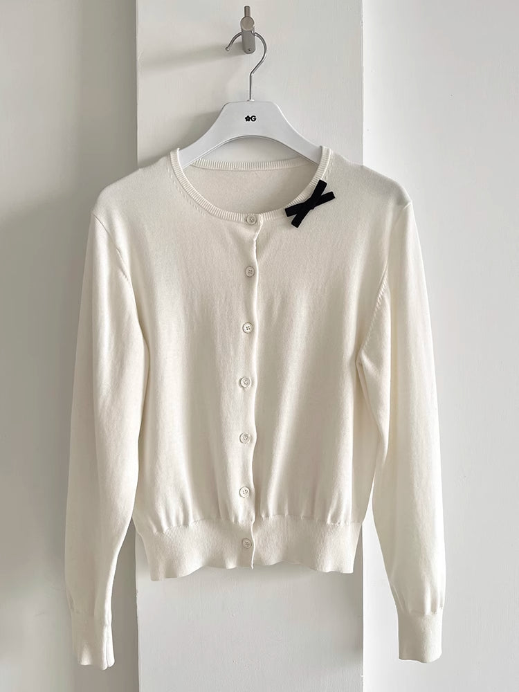 White ribbon knit cardigan