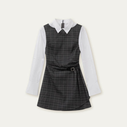 SunsetPark Plaid Leather Buckle Dress