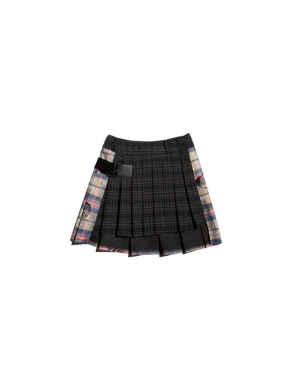 Plaid A-pleated skirt