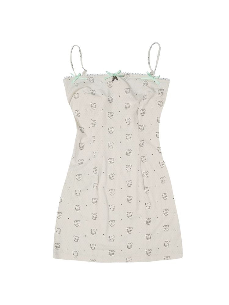 Polka dot print suspender dress