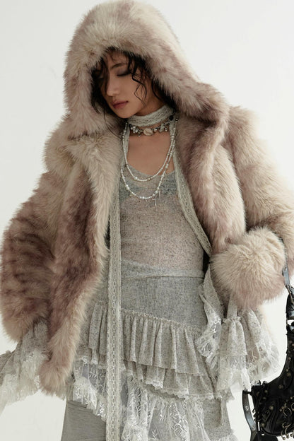 Faux Fur Hooded Short Jacket