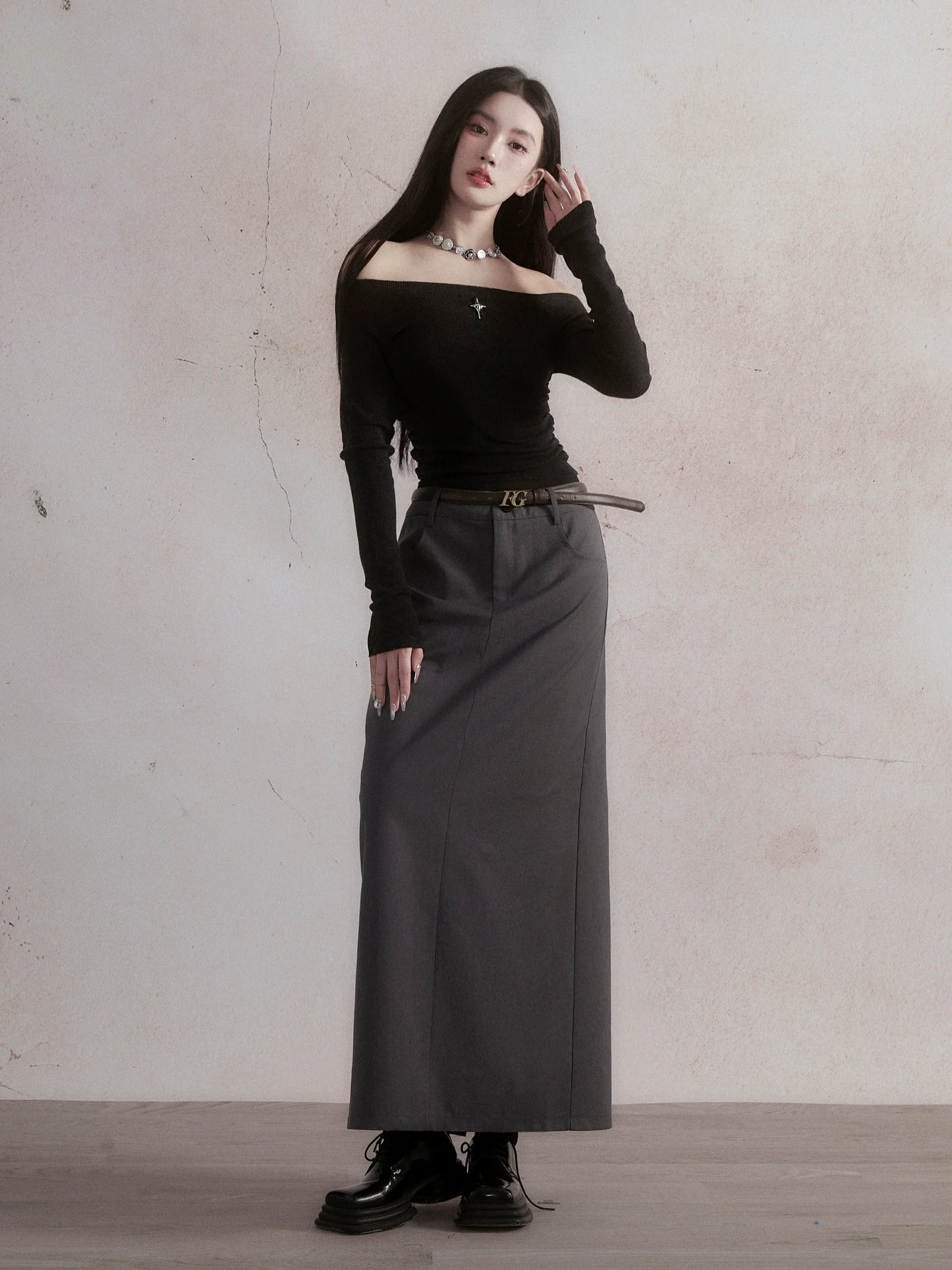 Classic commuter long straight skirt