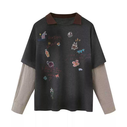 Cartoon Print Retro Sweater