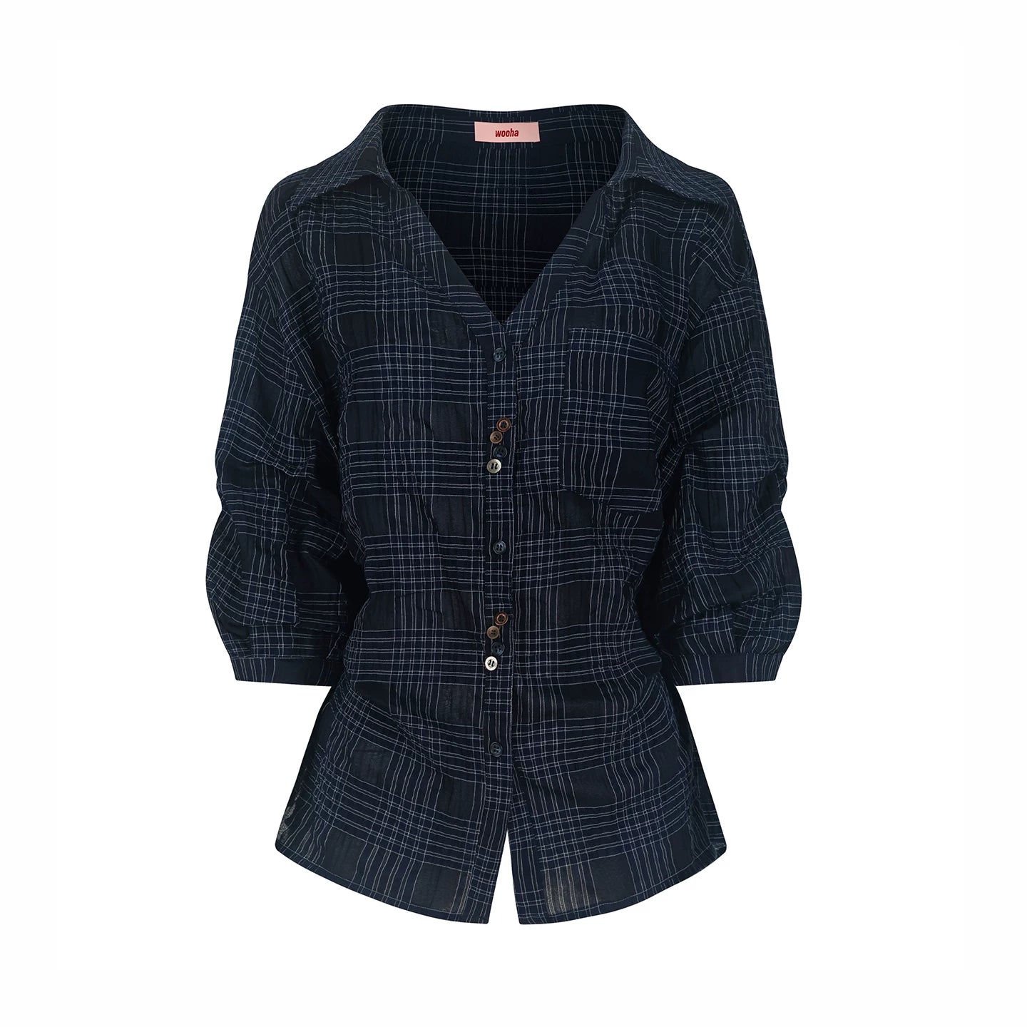 Sweet Plaid Mid-Sleeve Blouse