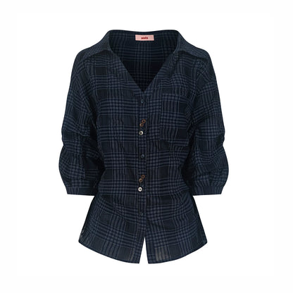 Sweet Plaid Mid-Sleeve Blouse