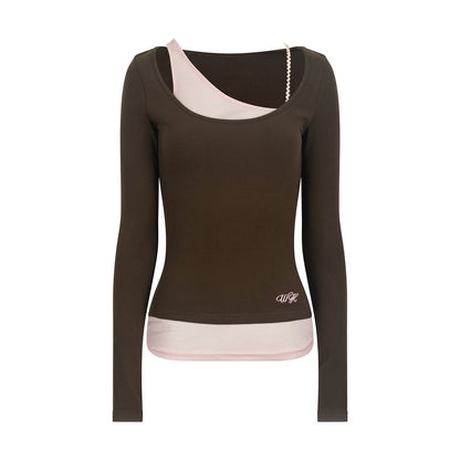 Patchwork Long-Sleeve Blouse Top