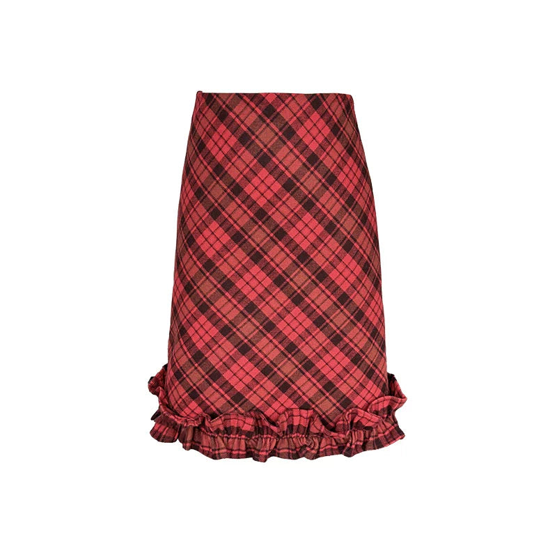 Retro Plaid Lace Skirt