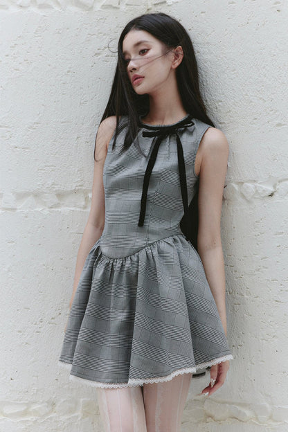 Premium Gray Houndstooth Vest Dress