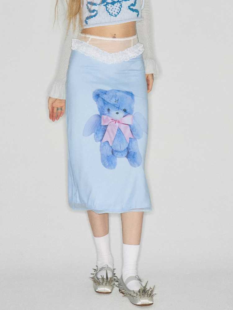 Bear print straight skirt