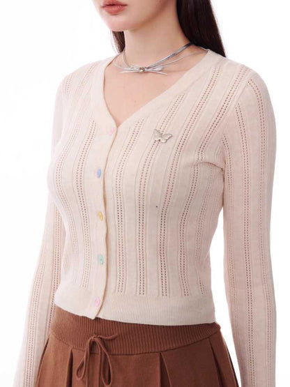 V-neck long sleeve knit cardigan