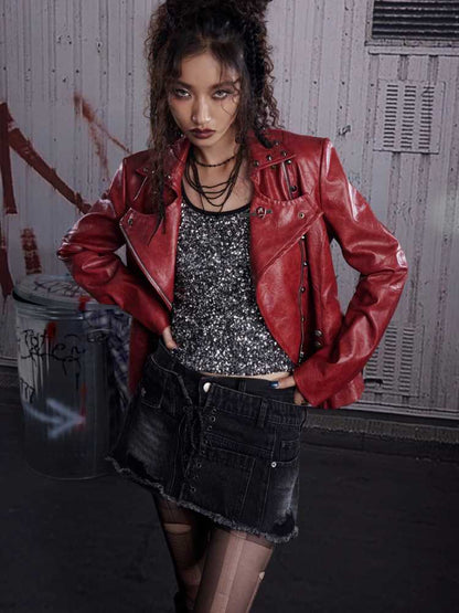 Punk slim leather jacket and pants