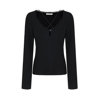 Black Cross-Neck Knit Sweater