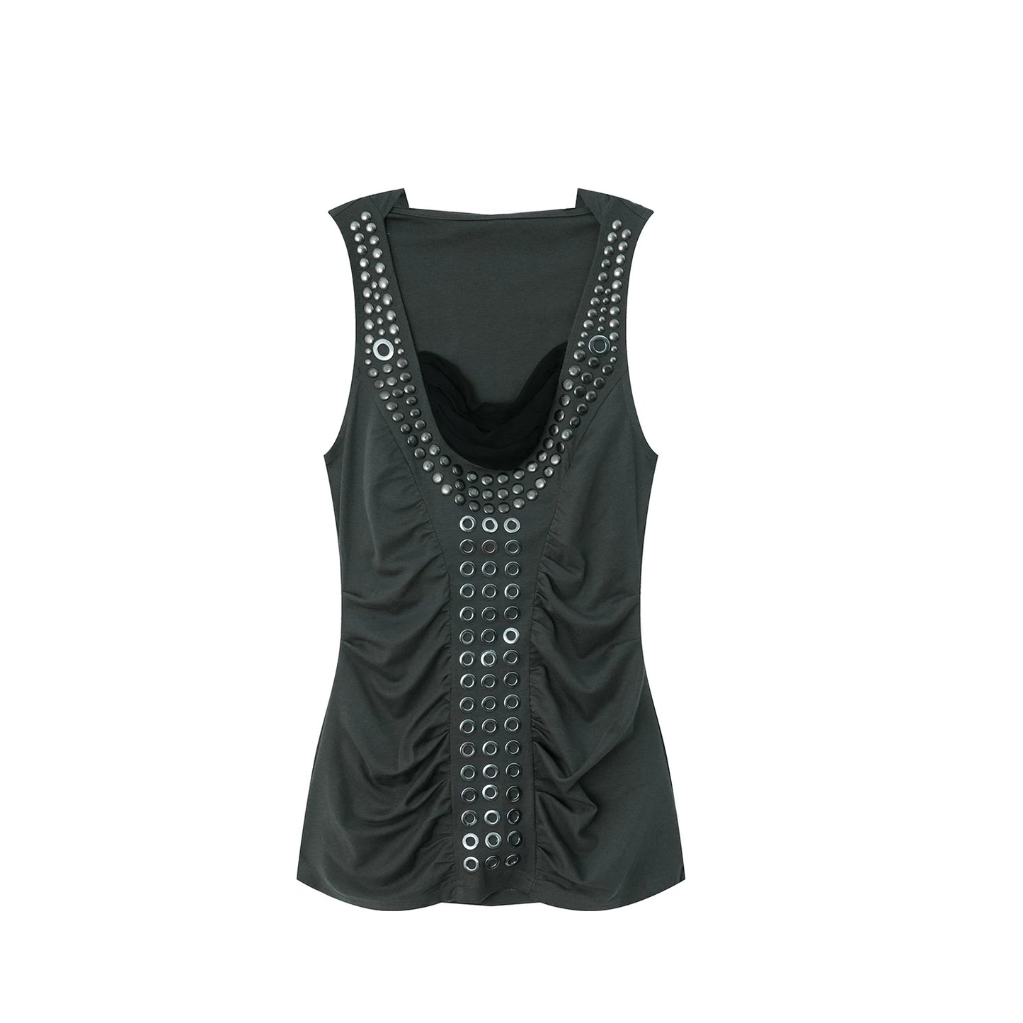 Metal Rivet Pleated Racerback Top