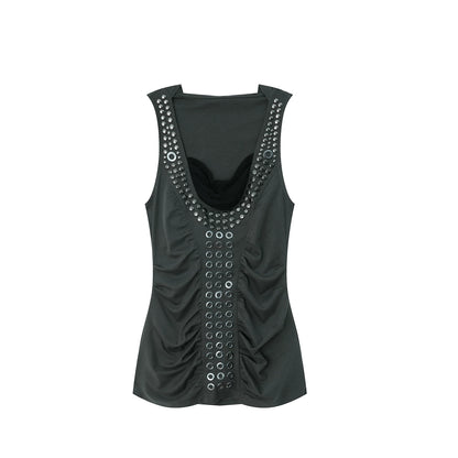 Metal Rivet Pleated Racerback Top